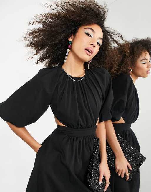 ASOS EDITION Robe mi longue manches bouffantes avec d coupe au dos Noir