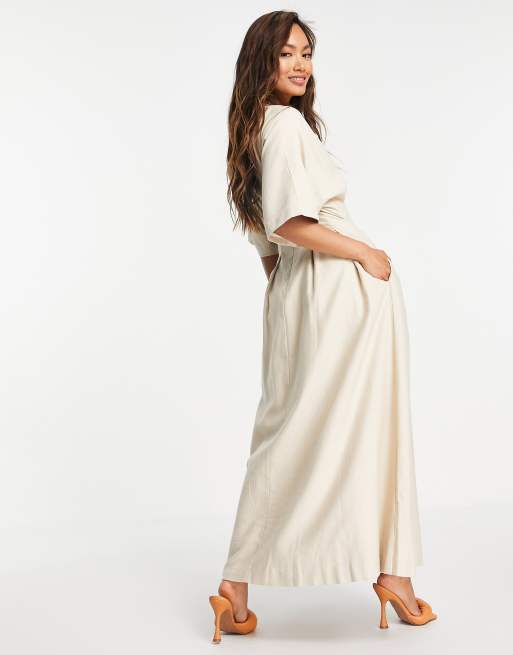 ASOS EDITION - Robe mi-longue à taille plissée - Grège, 2 de 4