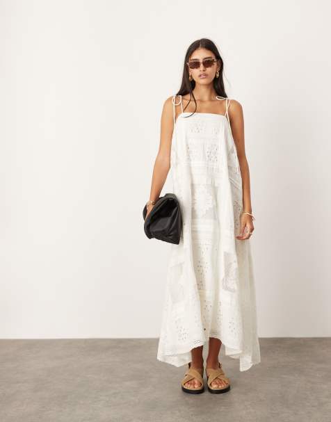 ASOS EDITION - Robe mi-longue brodée à bretelles fines et ourlet en pointe - Blanc - view 1
