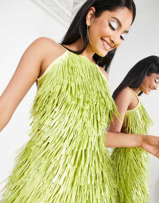 ASOS EDITION - Robe mi-longue dos nu ornée de sequins - Citron vert, 3 de 4