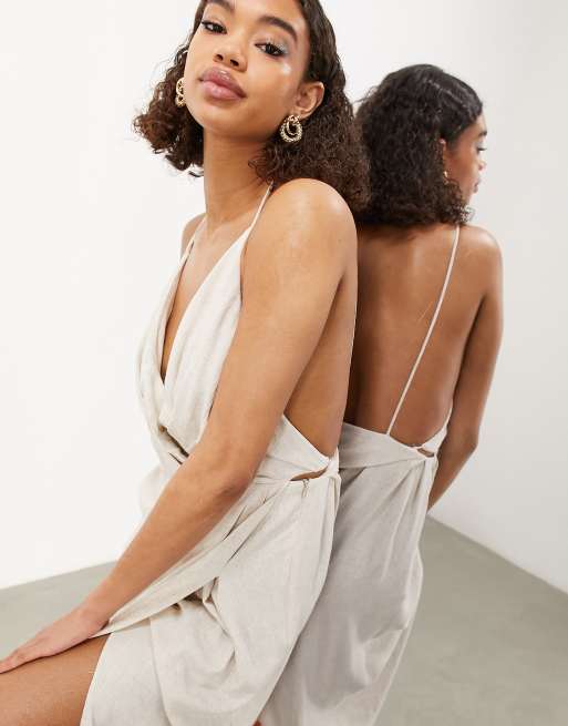 ASOS EDITION Robe mi longue drap e bretelles en lin Taupe