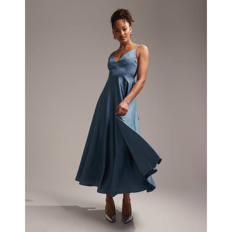 Satin Robe Bleue Asos ASOS DESIGN Robe Longue à Manches Longues Et