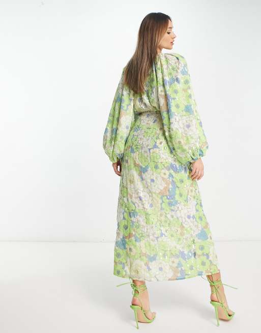 ASOS EDITION - Robe mi-longue portefeuille à fleurs et sequins , 3 de 4