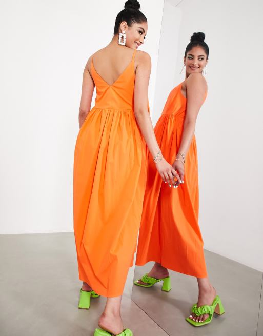 ASOS EDITION - Robe portefeuille mi-longue à fines bretelles - Orange vif, 3 de 4