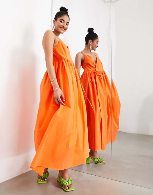 ASOS EDITION - Robe portefeuille mi-longue à fines bretelles - Orange vif, 4 de 4