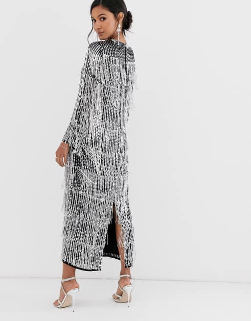 ASOS EDITION Robe tunique mi longue franges et sequins