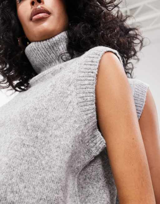 ASOS EDITION roll neck sleeveless knitted jumper in light grey