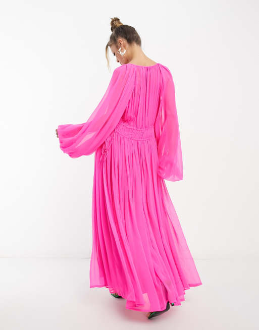 ASOS EDITION – Rosa maxiklänning av chiffong med rynkad, indragen midja, 3 av 4
