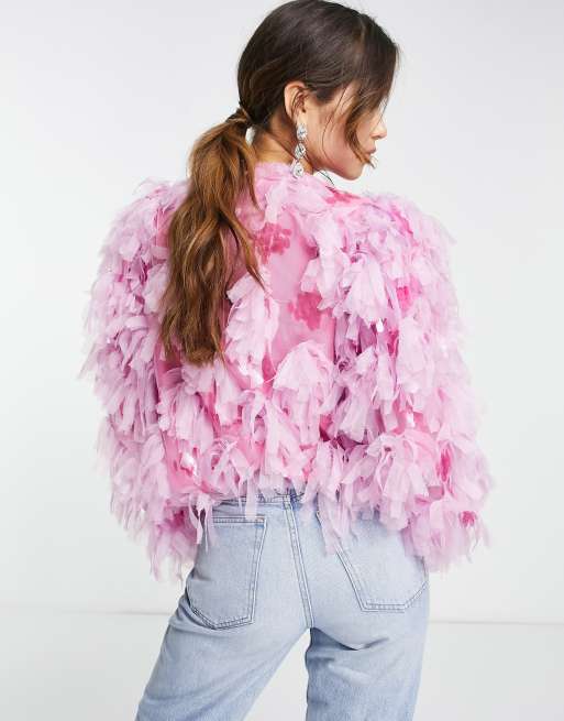 ASOS Edition – Różowa kurtka z teksturowanej siateczki z cekinami, 2 z 4