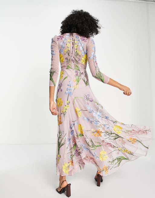 ASOS EDITION – Różowa sukienka maxi z haftowanym wzorem w kwiaty, 4 z 4