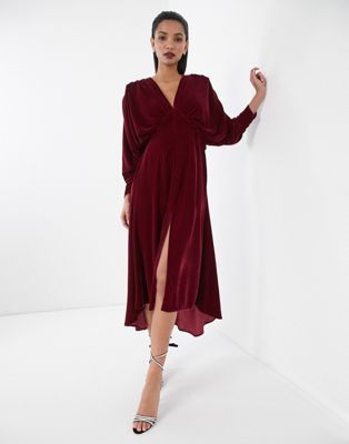 asos edition ruched batwing midi dress in satin