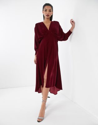 Asos edition ruched batwing midi dress in satin online