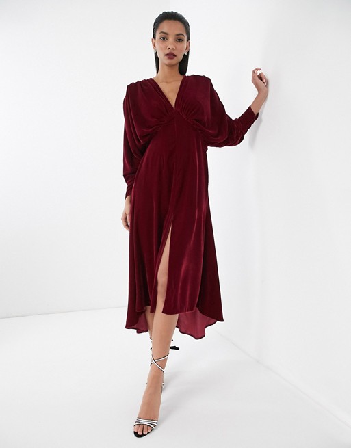 ASOS EDITION ruched batwing dress in velvet