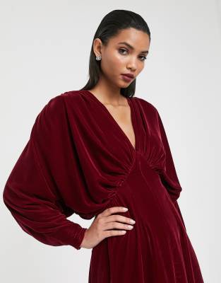 asos edition ruched batwing midi dress in satin