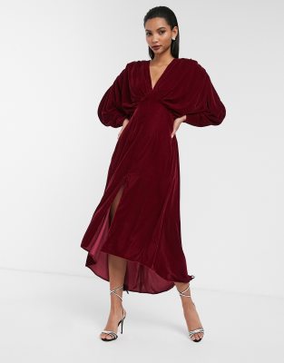 asos edition ruched batwing midi dress in satin