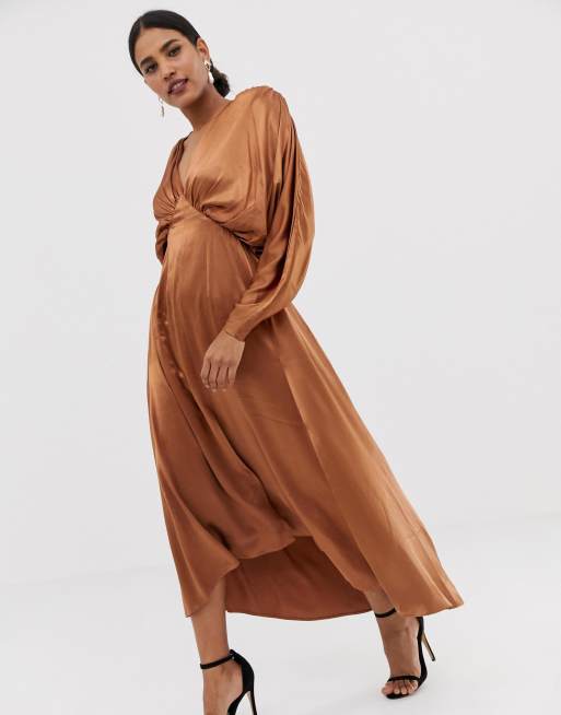 Asos edition ruched batwing midi dress in satin online