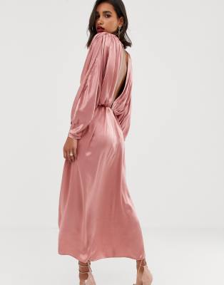 asos edition ruched batwing midi dress in satin