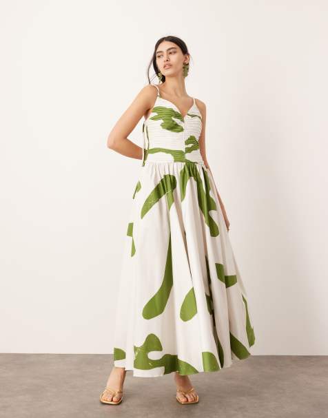 ASOS EDITION ruched bodice drop waist midi dress in abstract print - view 1