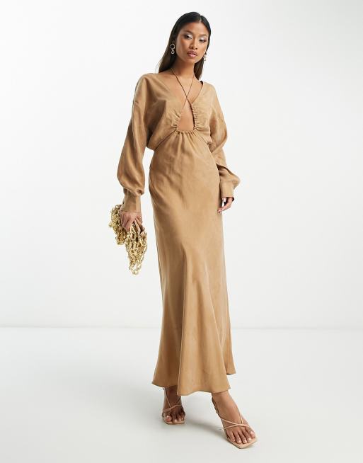 Mocha Cutout Ruched Dress