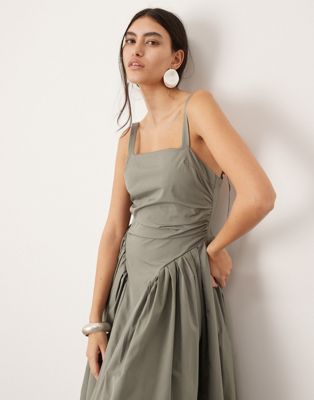 ASOS EDITION ruched drop waist maxi dress with D ring detail in grey