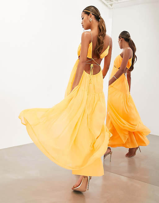 ASOS EDITION ruched gathered waist chiffon cami maxi dress ASOS EDITION ruched gathered waist chiffon cami maxi dress