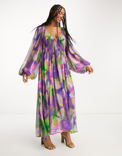 Print chiffon outlet maxi dress