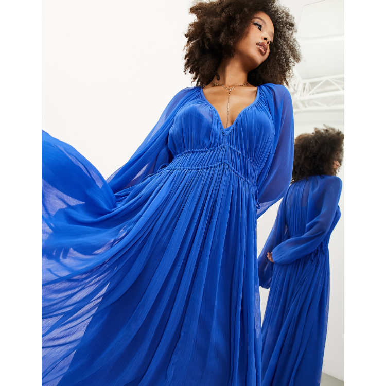 Electric Blue Silk Georgette Midi Dress - Women - Ready-to-Wear