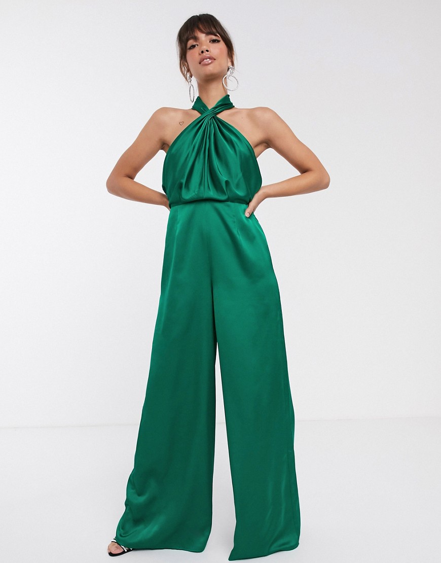 ASOS EDITION ruched halter jumpsuit-Green