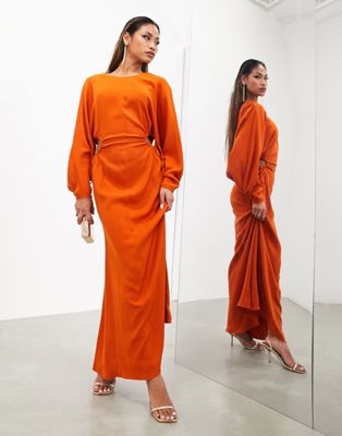 ASOS EDITION ruched side cowl back maxi dress in rust