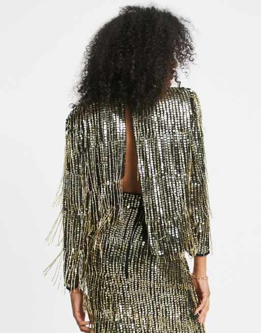 ASOS EDITION – Rückenfreies Oberteil mit Pailletten- & Fransenverzierung, 3 von 4
