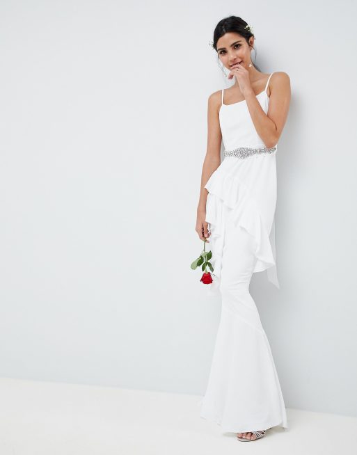  ASOS  EDITION Ruffle Maxi Wedding  Dress  With Embellished 