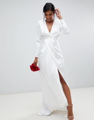 white plunge wrap dress