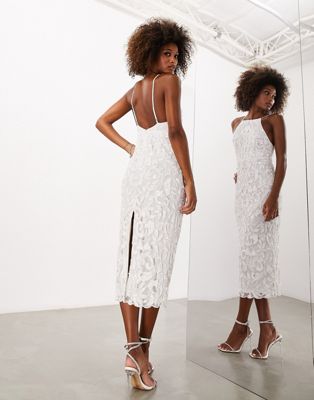 ASOS EDITION Sarina sequin cutwork halter midi wedding dress with low back in ivory - ASOS Price Checker