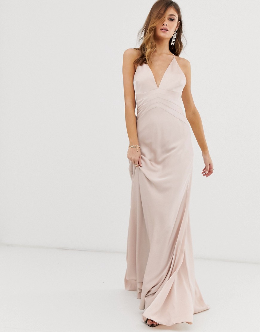 ASOS EDITION - Satijnen lange cami-jurk met vlakken-Roze
