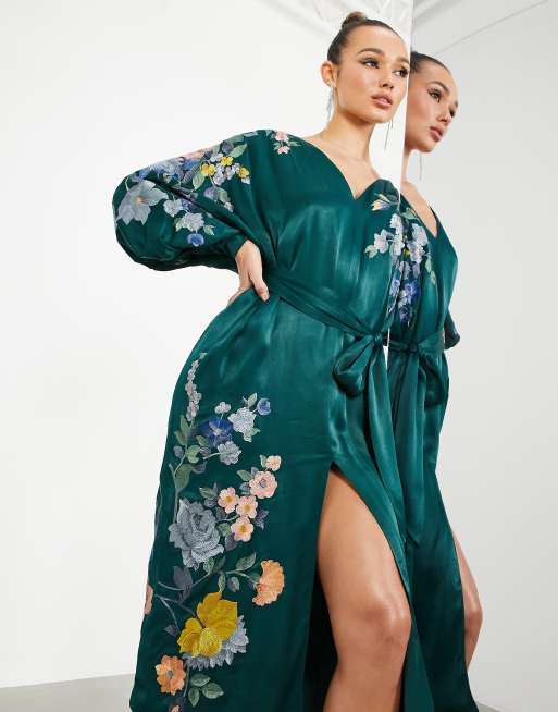 knee length dresses for ladies Charming blue hydrangea-patterned organza midi dress, Garden of Eden main image 0