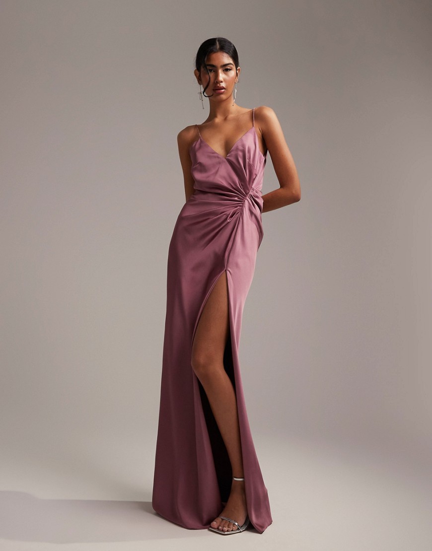 ASOS EDITION satin cami maxi dress with drape detail in orchid-Purple