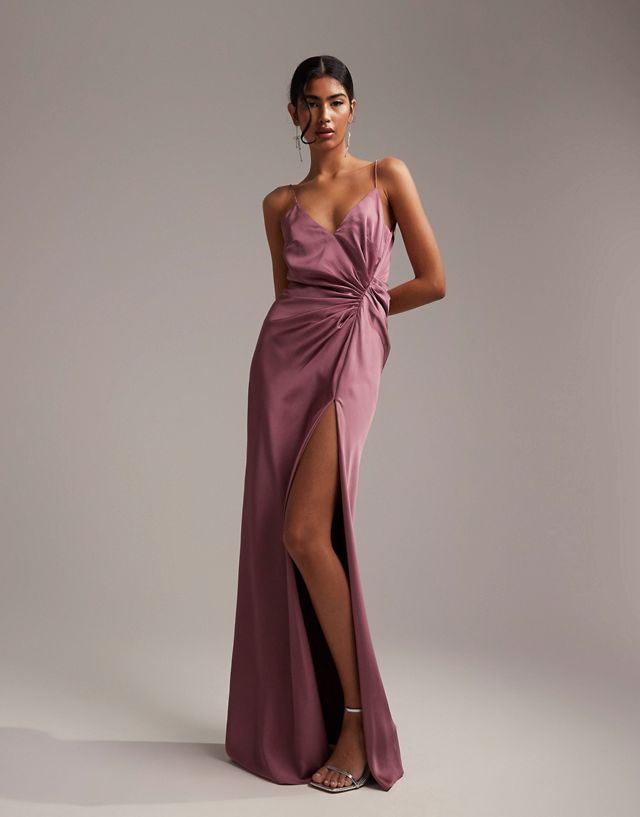 ASOS EDITION satin cami maxi dress with drape detail in orchid