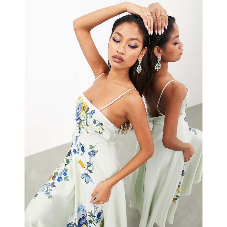 Floral Choker Satin Cami Maxi Dress in Olive - Retro, Indie and Unique  Fashion