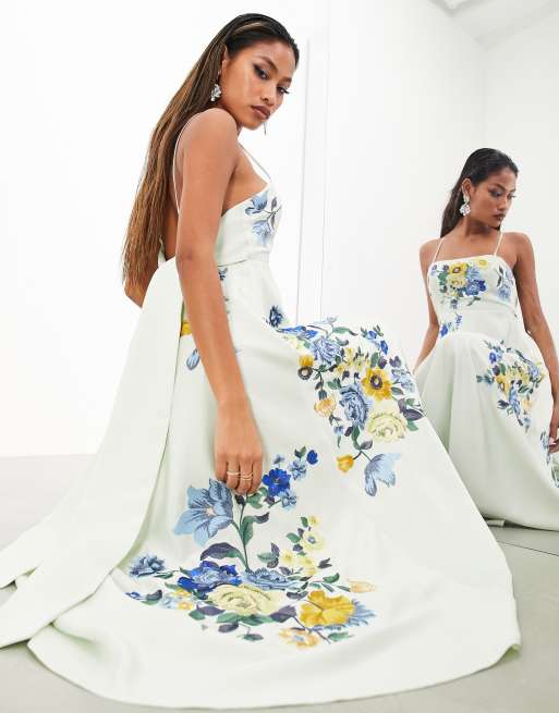 White floral embroidered prom hot sale dress