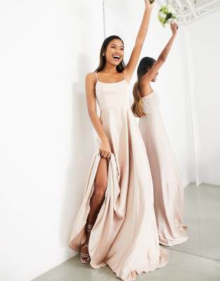 ASOS DESIGN Bridesmaid satin cami maxi dress with full skirt in blush