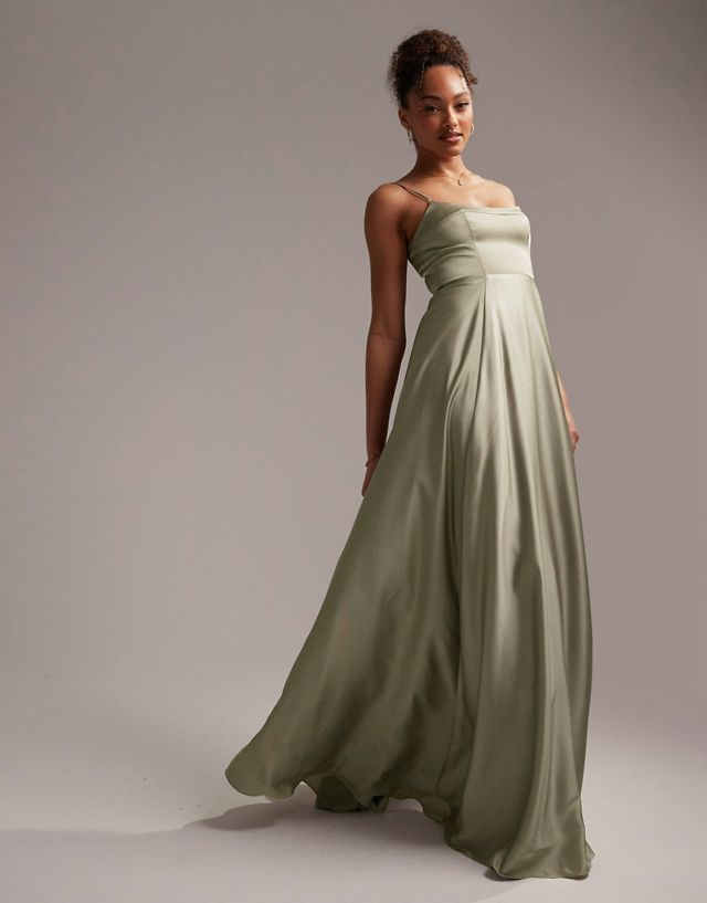 ASOS EDITION satin cami maxi dress with full skirt in sage green