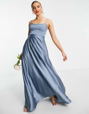 ASOS EDITION satin cami maxi dress with square neck in dusky blue - ASOS Price Checker