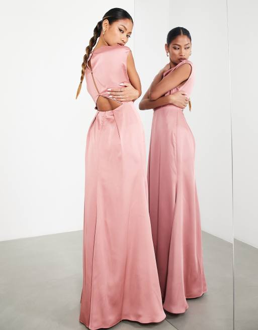 ASOS EDITION satin cowl neck maxi dress with cut out back in dusky