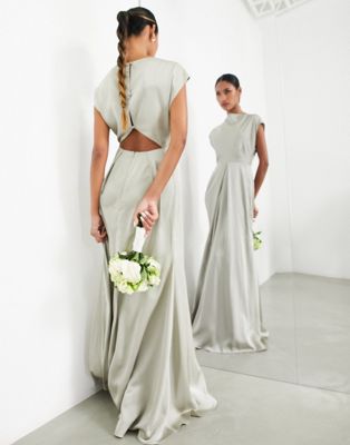 ASOS EDITION satin cowl neck maxi dress with cut out back in sage green