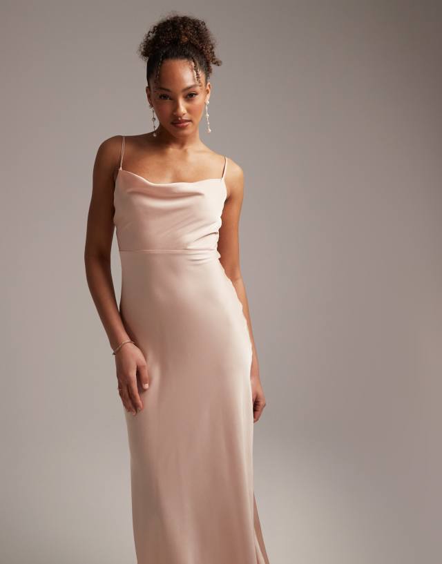 ASOS EDITION satin cowl neck maxi dress with full skirt in blush