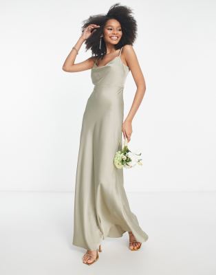 ASOS EDITION satin cowl neck maxi dress with full skirt in sage green |  Smart Closet