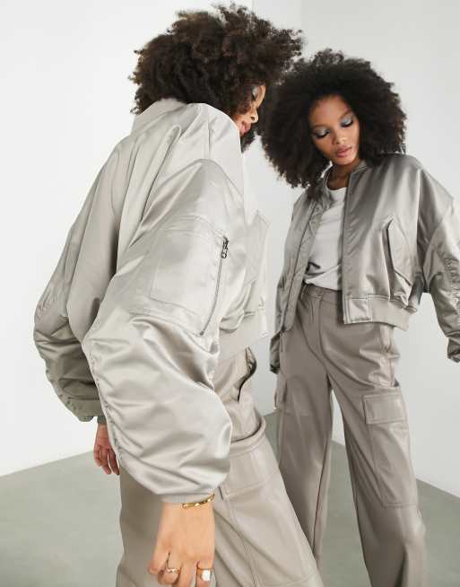 Gray bomber deals jacket womens