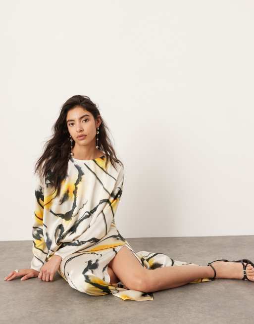 marble print satin dress Satin Marble Print Dress