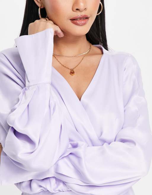 ASOS EDITION satin drape midi dress with wrap bodice and skirt in lilac, 4 of 4