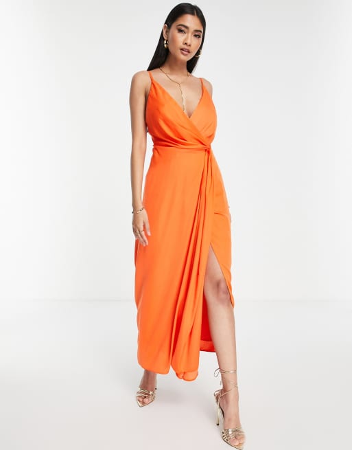 Asos orange satin outlet dress